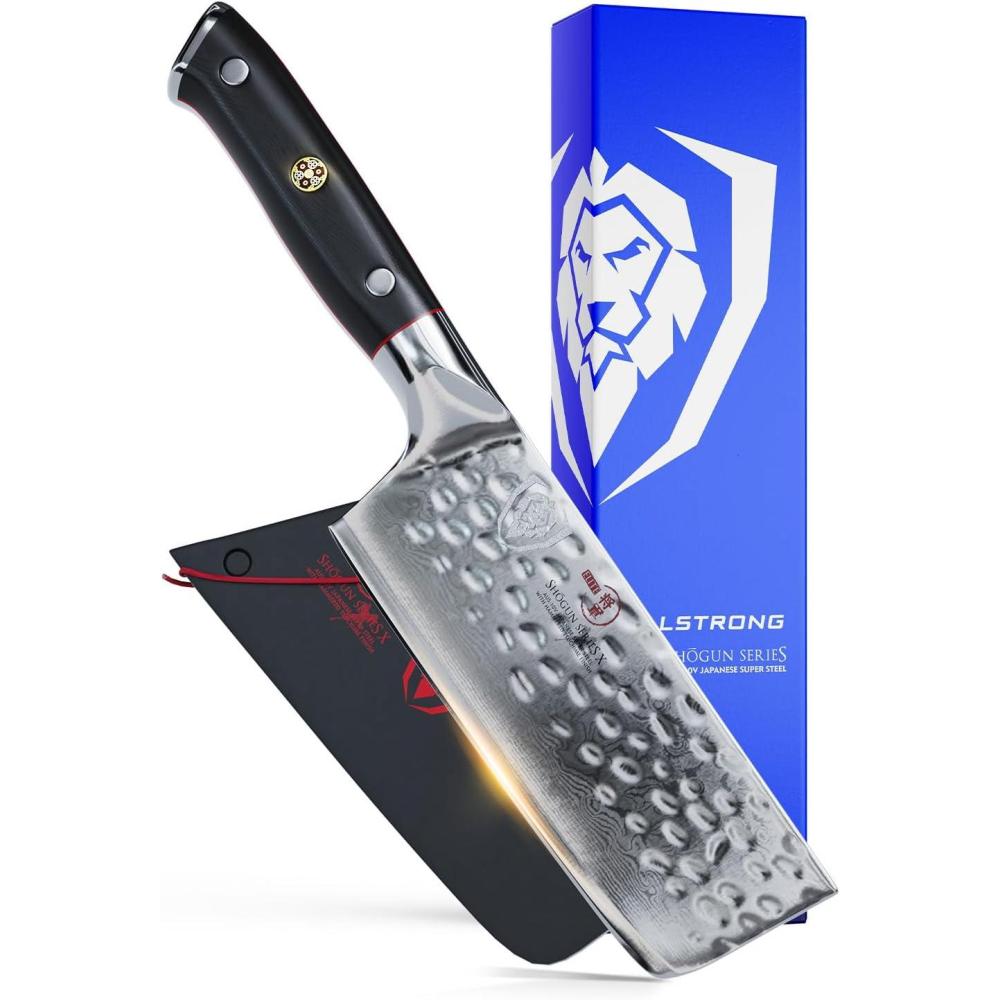 image:imageDalstrong Nakiri Vegetable Knife 6 inch Shogun Series Elite Japanese AUS10V Super Steel Black G10 Handle Damascus Hammered Finish Vegetable Kitchen Knife Sheath IncludedBlack Handle