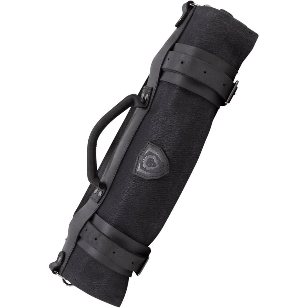 image:imageDalstrong Nomad Knife Wrap Roll 12oz Waxed Canvas Top Grain Leather Knife Roll Bag 13 Slots Interior amp Rear Zipper Pockets Travel Storage with BladeBlack