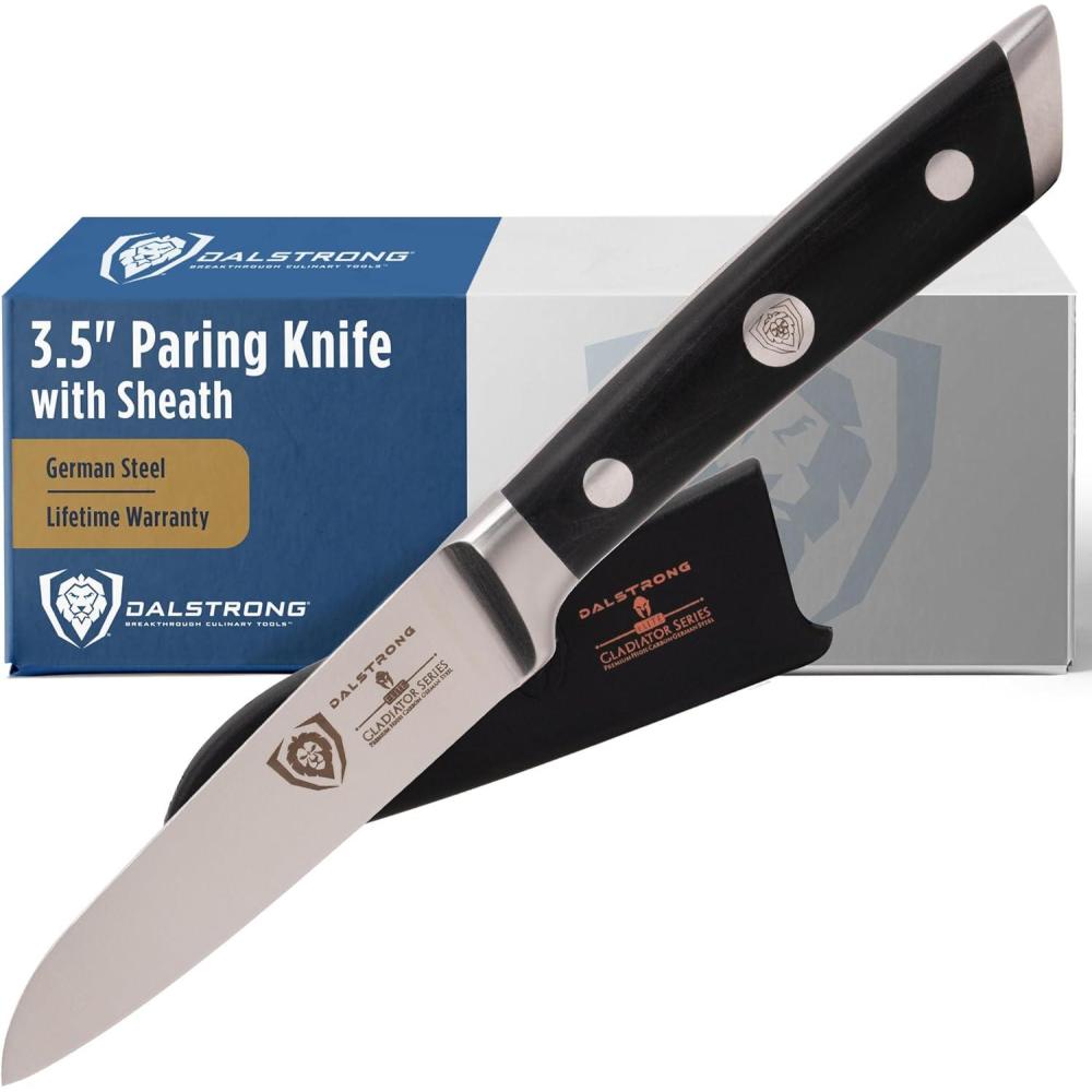 image:imageDalstrong Paring Knife 35 inch Forged HighCarbon German Steel Olive Wood Handle Sheath Small Knife Fruit Vegetable Cutting Knife Gladiator Series Razor Sharp Kitchen Knife NSFBlack G10 Handle
