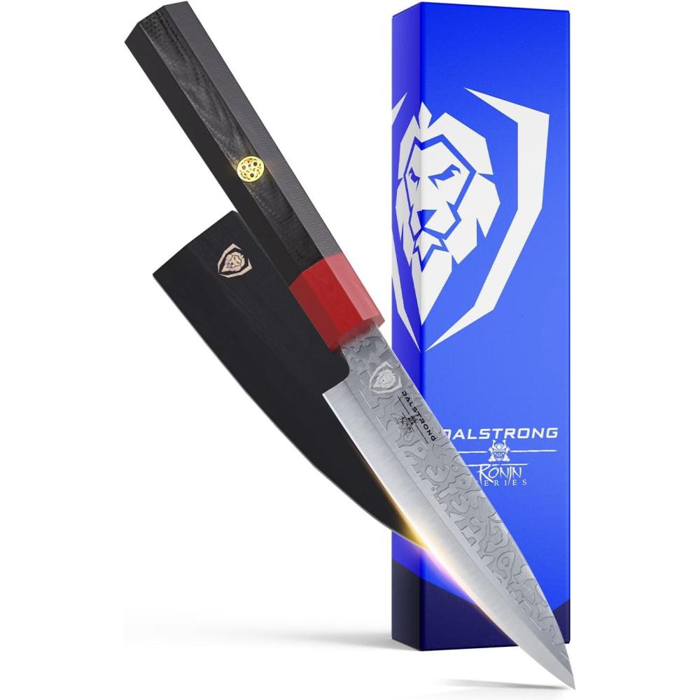 image:imageDalstrong Paring Knife 45 inch Ronin Series Double Bevel Blade Razor Sharp Japanese AUS10V Super Steel Damascus G10 Handle Kitchen Knife Black Acacia Wood Sheath