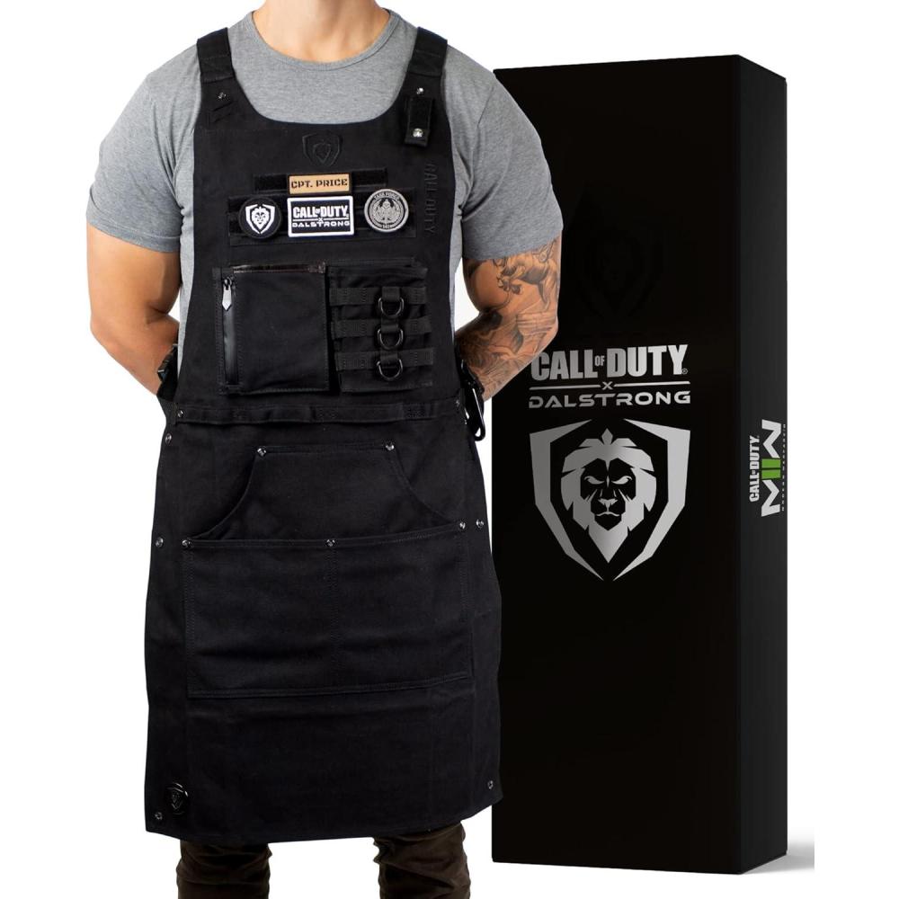 image:imageDalstrong Professional Chef Apron Call Of Duty Edition Premium Black Waxed Canvas Nylon and Leather Straps MOLLE System Straps and Pockets Lightweight UltraDurable Kitchen Apron