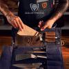 Dalstrong Nomad Knife Wrap Roll – 12oz Waxed Canvas Top Grain Leather Knife Roll Bag- 13 Slots – Interior & Rear Zipper Pockets – Travel Storage with Blade(Blue)
