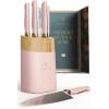 LORDELLE Knife Block Set – 5 Piece Set – Black Vintage Ink – Lifestyle Home Kitchen Design – German X50 Stainless Steel – ABS Handle – Ash Wood Block – Cooking Chef Knife, Santoku, Paring, Utility(Rosewood)