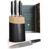 LORDELLE Knife Block Set – 5 Piece Set – Black Vintage Ink – Lifestyle Home Kitchen Design – German X50 Stainless Steel – ABS Handle – Ash Wood Block – Cooking Chef Knife, Santoku, Paring, Utility(Vintage Ink)