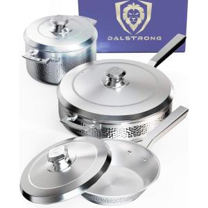 DALSTRONG 6-Piece Premium Kitchen Cookware Set – The Avalon Series – 5-Ply Copper Core – Hammered Finish Pots and Pans Set – Silver – Cooking Set – w/Lid & Pot Protector
