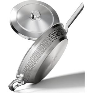 DALSTRONG Frying Pan Skillet – 12 inch – The Avalon Series – 5-Ply Copper Core – Hammered Finish Cooking Pan – 3 Quart – Premium Silver Kitchen Cookware – Omelet, Beef, Egg Pan – w/Lid & Pot Protector