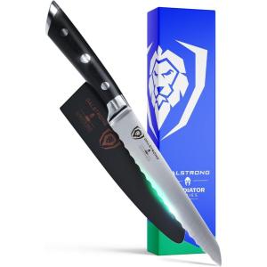 DALSTRONG Utility Knife – 6 inch – Gladiator Series Elite – Forged High-Carbon German Steel Kitchen Knife – Black G10 Handle – Paring Cooking Knife Gift – Chef’s Knife – Sheath – NSF Certified(5.5″ Serrated Utility Knife)