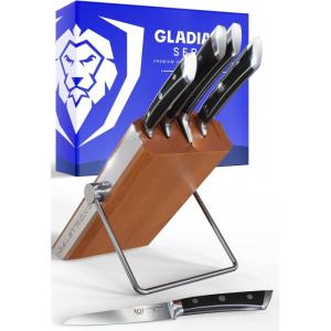 Dalstrong 8-Piece Kitchen Knife Set Block – High Carbon German Steel Full Tang – Acacia Wood Knife Block Set – White Handles ABS Gladiator Series – Professional NSF Knives set for Kitchen Cuchillos(Black)