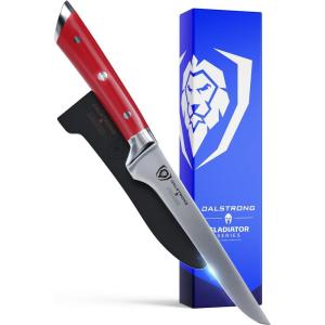 Dalstrong Boning Knife – 6 inch – Gladiator Series Elite – Forged German High-Carbon Steel Kitchen Knife – Razor Sharp – Black G10 Handle – w/Sheath – NSF Certified(Red ABS Handle)