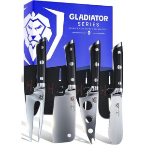 Dalstrong Charcuterie & Cheese Knife Set-4pc-Gladiator Series Elite-Mini Cleaver, Serrated,Round-Tip,Forked Cheese Knives Set-G10 Handle-Soft & Hard Cheese-Sheath-NSF Certified