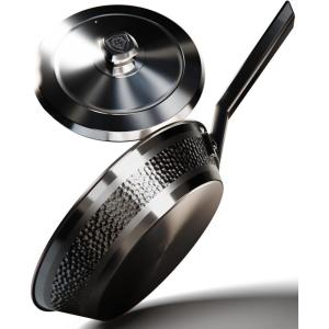 Dalstrong Frying Pan Skillet – 10 inch – The Avalon Series – 5-Ply Copper Core – Hammered Finish Cooking Pan – 2.1 Quart – Premium Black Kitchen Cookware – Omelet, Egg Pan – w/Lid & Pot Protector