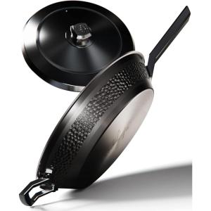 Dalstrong Frying Pan Skillet – 12 inch – The Avalon Series – 5-Ply Copper Core – Hammered Finish – 3 Quart – Black Kitchen Cookware – Omelet Pan – w/Lid & Pot Protector