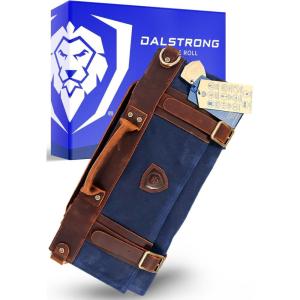 Dalstrong Nomad Knife Wrap Roll – 12oz Waxed Canvas Top Grain Leather Knife Roll Bag- 13 Slots – Interior & Rear Zipper Pockets – Travel Storage with Blade(Blue)