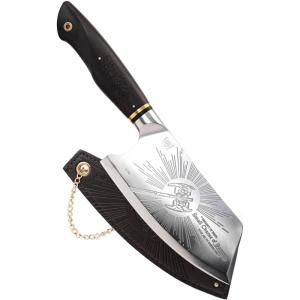 Dalstrong Paring Knife – 4 inch – Lord of the Rings™ Edition – Official Licensed Collection – Hobbits – Premium German X50CRMOV15 Steel – Ebony Wood Handle – Leather Sheath(6″ Cleaver Knife)