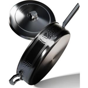 Dalstrong Saute Frypan – 12 inch – The Avalon Series – 5-Ply Copper Core – Hammered Finish Cooking Pan – 5.1 Quart – Premium Black Kitchen Cookware – Omelet, Beef, Egg Pan – w/Lid & Pot Protector