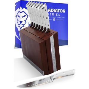 Dalstrong Steak Knife Set – 8 Piece – 5 inch Straight Edge Blade – Gladiator Series Elite – Forged High-Carbon German Steel Dinner Kitchen Knife – Black G10 Handle – Folding Block Set – NSF Certified(Glacial White Handles)