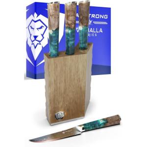Dalstrong Steak Knives Block Set – 5 inch 4 Piece Set – Valhalla Series – Premium 9CR18MOV HC Steel – Celestial Resin & Wood Handle – Razor Sharp – Kitchen Cooking Chef’s Knife – Leather Sheath