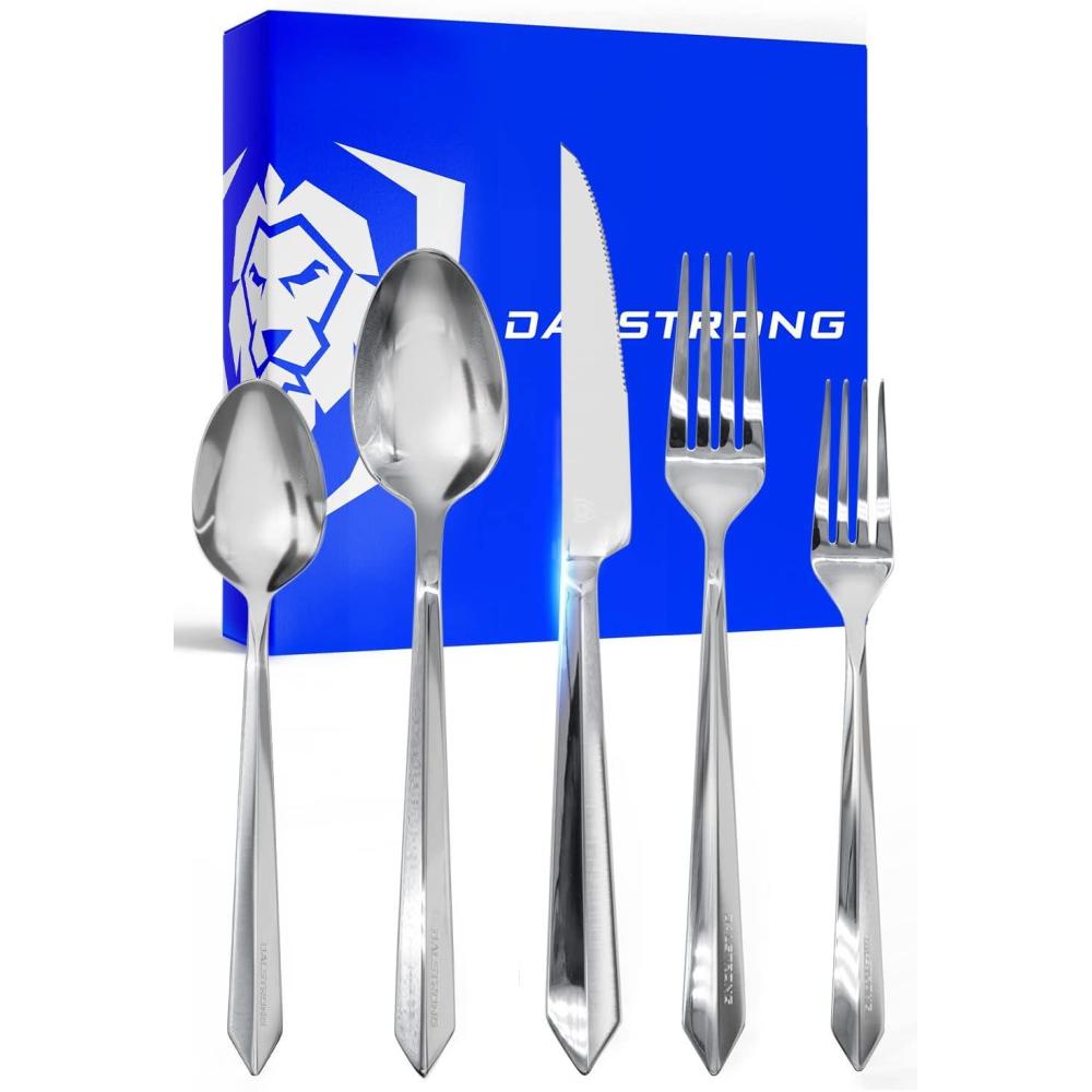 image:imageDalstrong Flatware Cutlery Set 20 Piece Black HighCarbon Stainless Steel Silverware Dinner Knife Dinner Fork Dinner Spoon Dessert Fork Dessert Spoon Service for 4 Table Dinner SetSilver