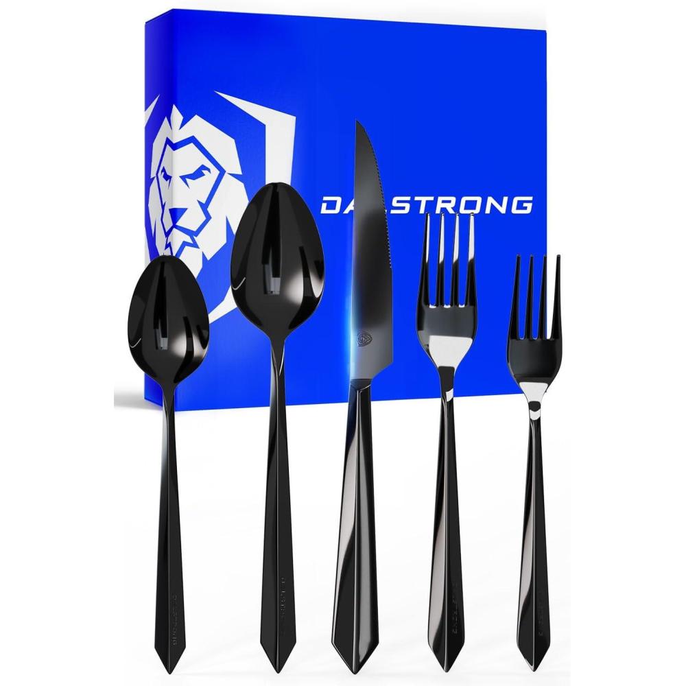 image:imageDalstrong Flatware Cutlery Set 20 Piece Black HighCarbon Stainless Steel Silverware Dinner Knife Dinner Fork Dinner Spoon Dessert Fork Dessert Spoon Service for 4 Table Dinner SetBlack