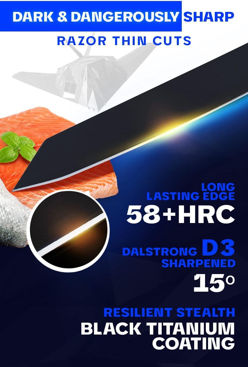 image:imageDalstrong Kiritsuke Knife 85 inch Shadow Black Series Black Titanium Nitride Coated High Carbon 7CR17MOVX Vacuum Treated Steel Kitchen Knife Sheath Chef Knife NSF CertifiedBlack Titanium Nitride Coated