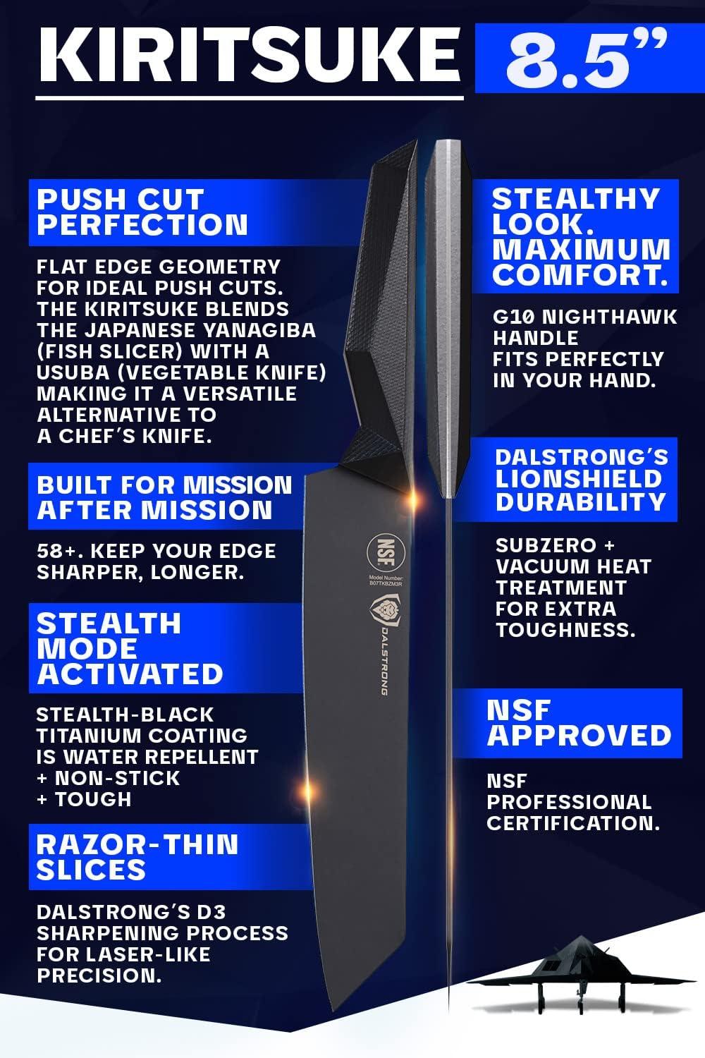 image:imageDalstrong Kiritsuke Knife 85 inch Shadow Black Series Black Titanium Nitride Coated High Carbon 7CR17MOVX Vacuum Treated Steel Kitchen Knife Sheath Chef Knife NSF CertifiedBlack Titanium Nitride Coated