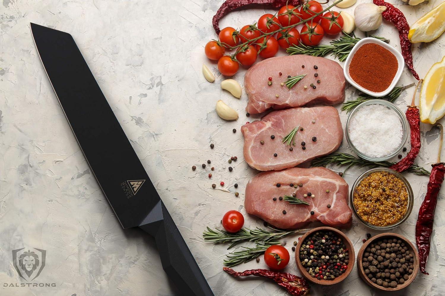 image:imageDalstrong Kiritsuke Knife 85 inch Shadow Black Series Black Titanium Nitride Coated High Carbon 7CR17MOVX Vacuum Treated Steel Kitchen Knife Sheath Chef Knife NSF CertifiedBlack Titanium Nitride Coated