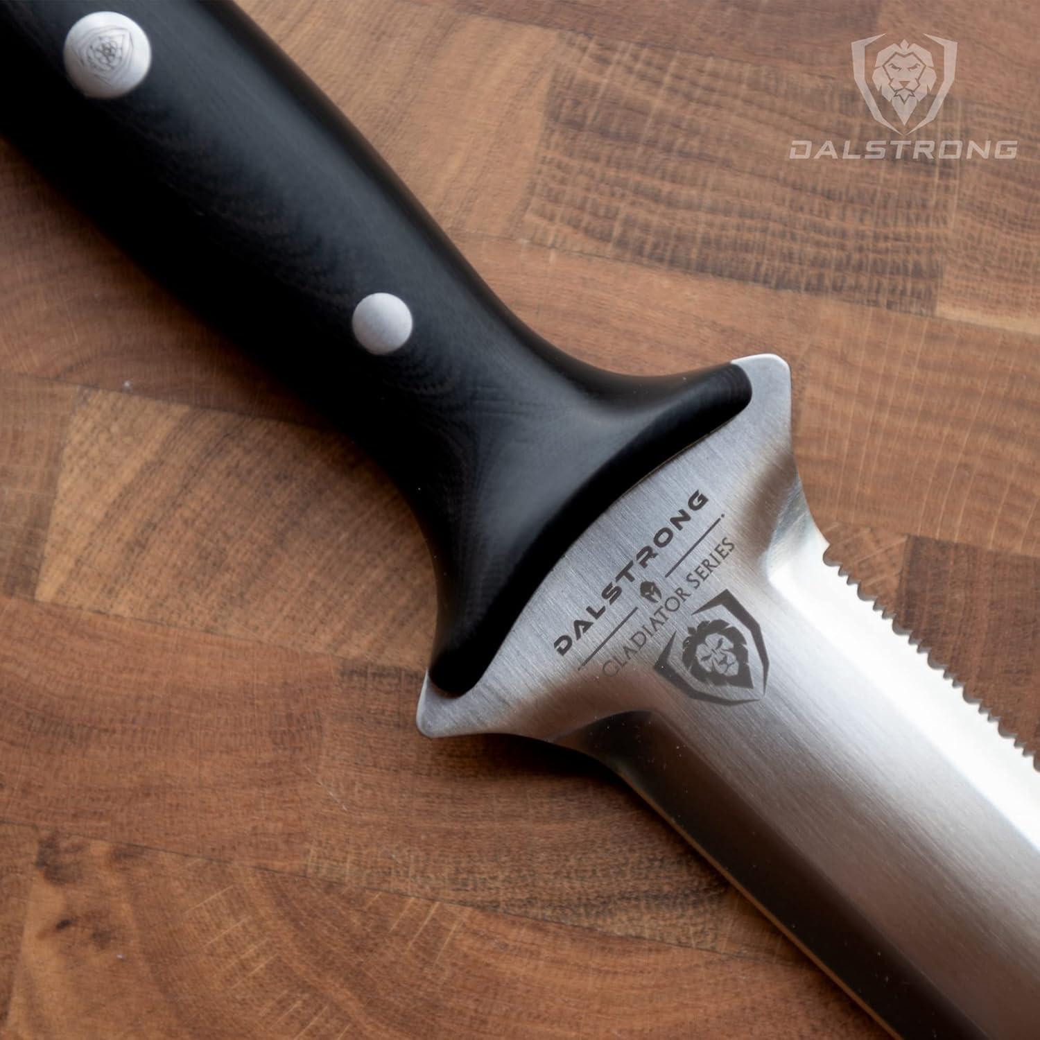 image:imageDALSTRONG Hori Hori Garden Knife 65 inch Straight Edge Serrated Edge Gladiator Series Elite Forged German Steel Sheath Guard Included Weeding Cutting Digging Planting NSF Certified