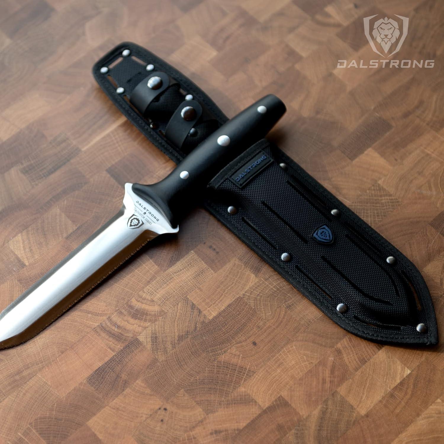 image:imageDALSTRONG Hori Hori Garden Knife 65 inch Straight Edge Serrated Edge Gladiator Series Elite Forged German Steel Sheath Guard Included Weeding Cutting Digging Planting NSF Certified