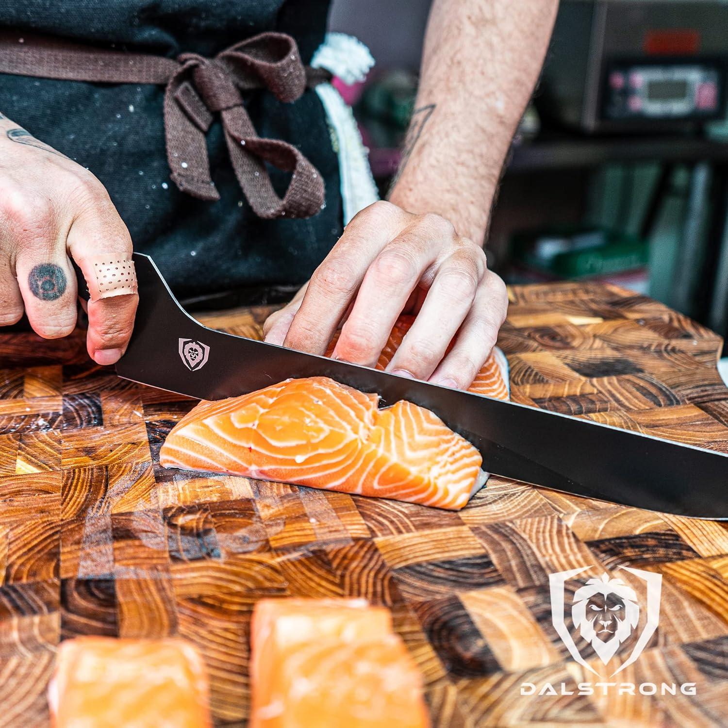 image:imageDALSTRONG Slicing Knife 12 inch Carving Offset Blade Shadow Black Series Black Titanium Nitride Coated High Carbon 7CR17MOVX Vacuum Treated Steel Sheath NSF Certified Bread Ham Slicer