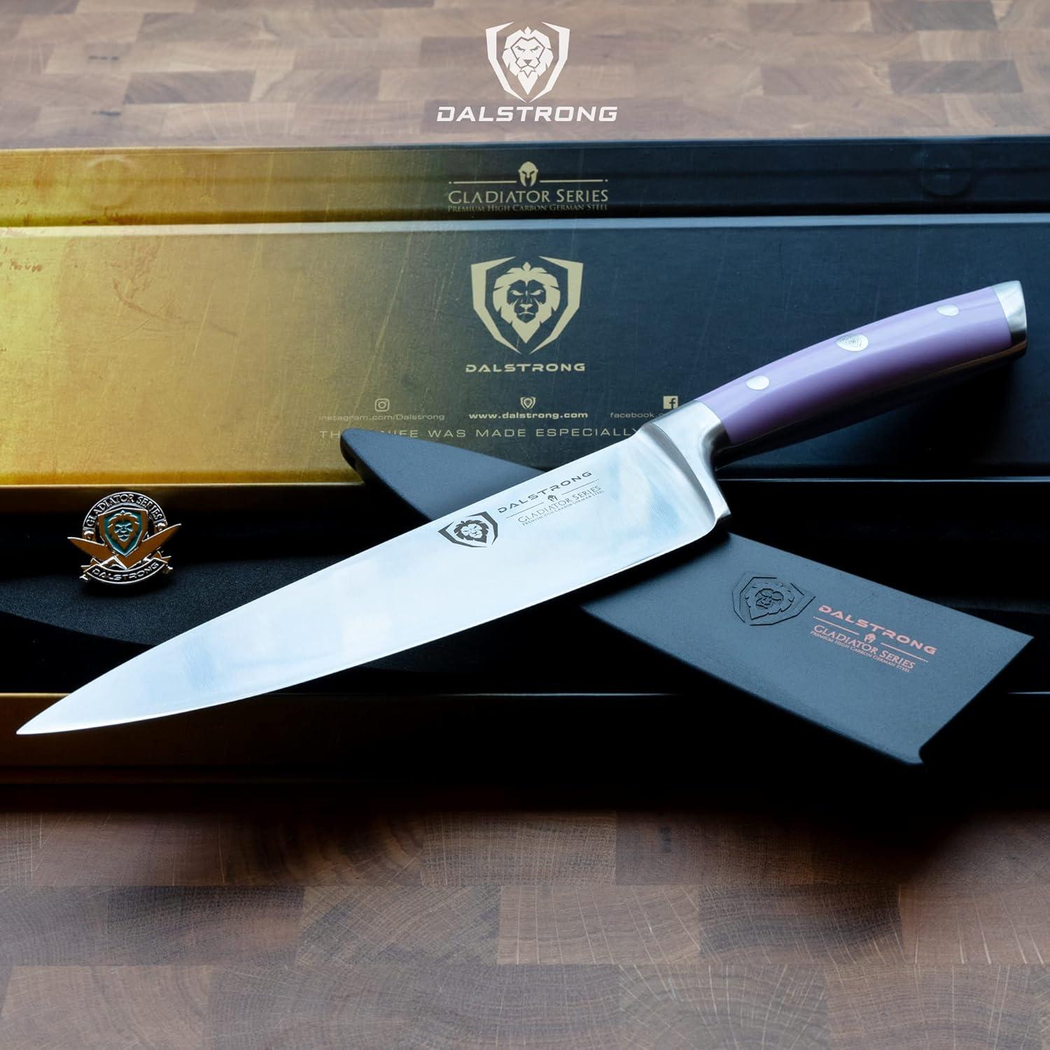 image:imageDalstrong Chef Knife 8 inch Blade Forged HC German Steel Chefs Knife Full Tang LilacPurple ABS Handle Gladiator Series Razor Sharp Kitchen Professional Sheath NSF CertifiedLilac