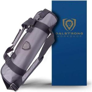 DALSTRONG – Ballistic Series Knife Roll – Premium Ballistic Nylon & Top Grain Leather Roll Bag – 22 Knife Slots – Interior and Rear Zippered Pockets – Blade Travel Storage/Case