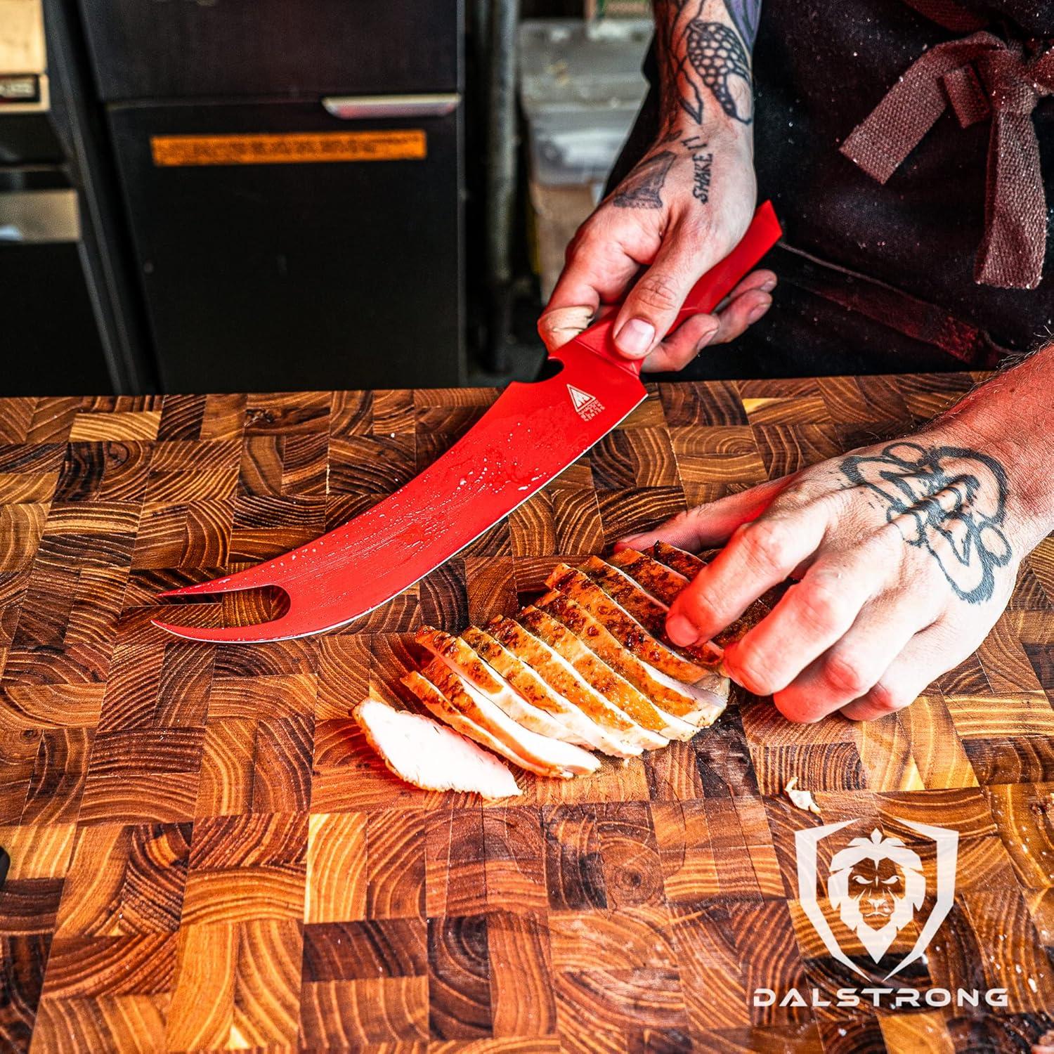 image:imageDalstrong BBQ Pitmaster Knife 9 inch Shadow Black Series Marauder Red Edition Red NonStick Coating High Carbon 7CR17MOVX Vacuum Treated Steel Meat Cooking Kitchen Knife SheathRed