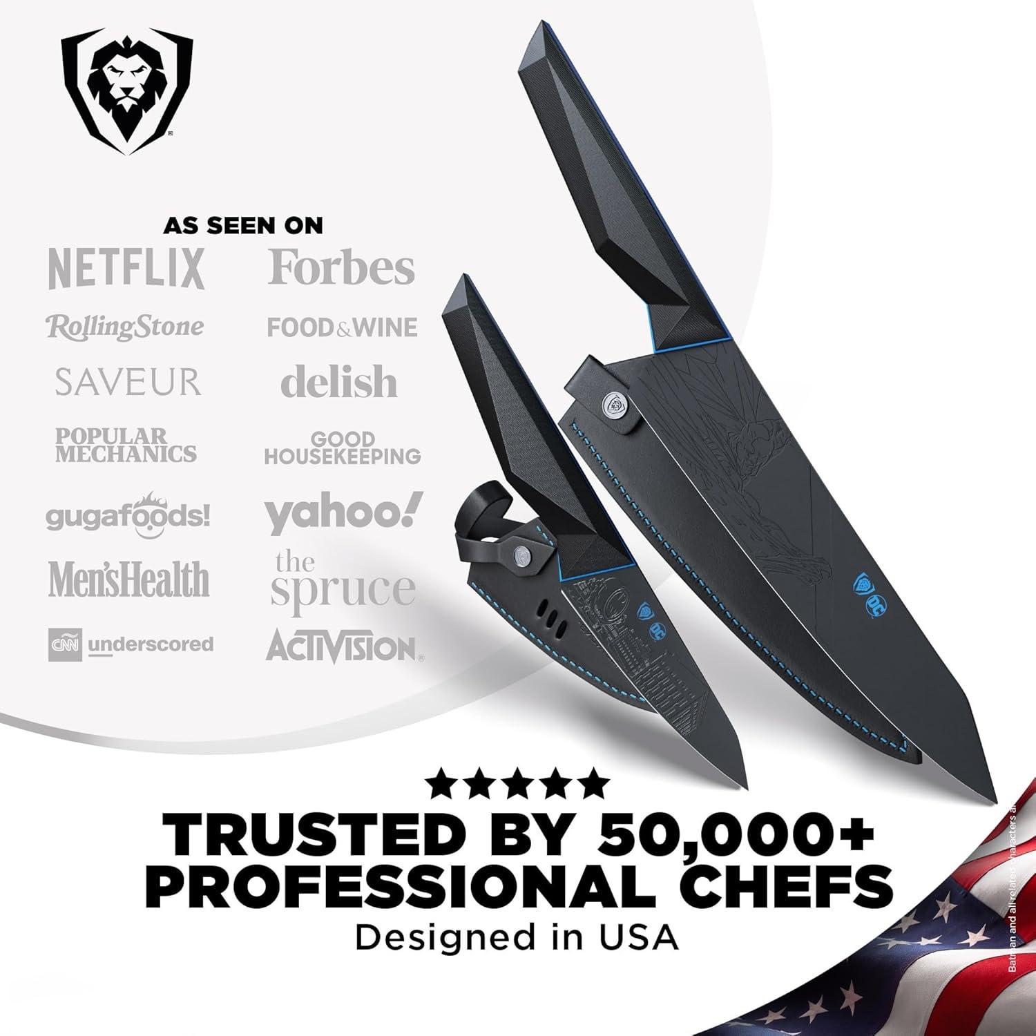 image:imageDalstrong Knife Set 2 Piece BATMAN Shadow Black Edition 8 Chef Knife 375 Paring Knife High Carbon 7Cr17MoV Steel Black Titanium Kitchen Knife Collection Item G10 Handle Sheath2Pc Set