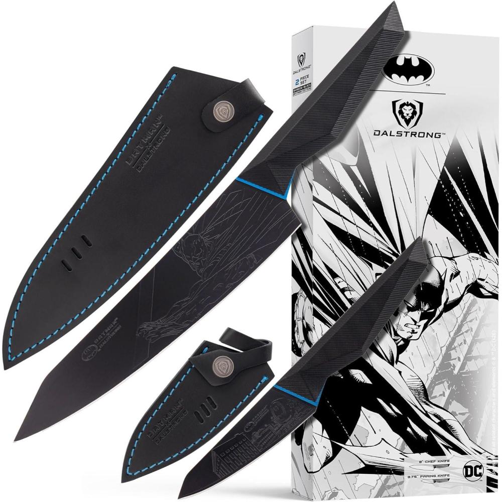 image:imageDALSTRONG Knife Block Set BATMAN Edition Shadow Black Edition High Carbon 7Cr17MoV Steel Black Titanium Kitchen Knife Collection Item G10 Handles Chefs Knife Cooking Chef Knife2Pc Set