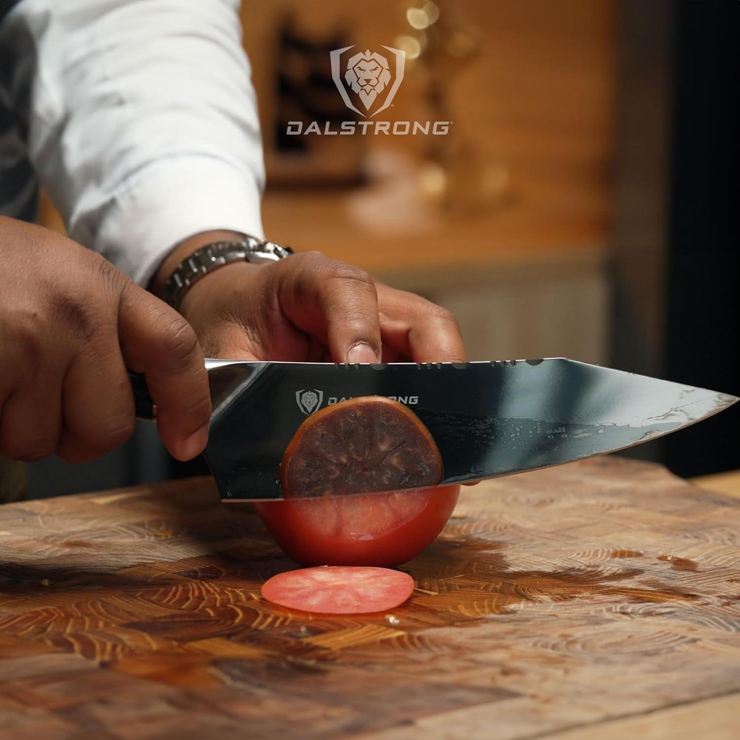 image:imageDalstrong 2 Piece Set Chef Knife 8 inch Paring Knife 8 inch Valhalla Series Ravenstone Black Blade Titanium Coated Premium 9CR18MOV HC Steel Resin amp Wood Handle Leather SheathRavenstone Black