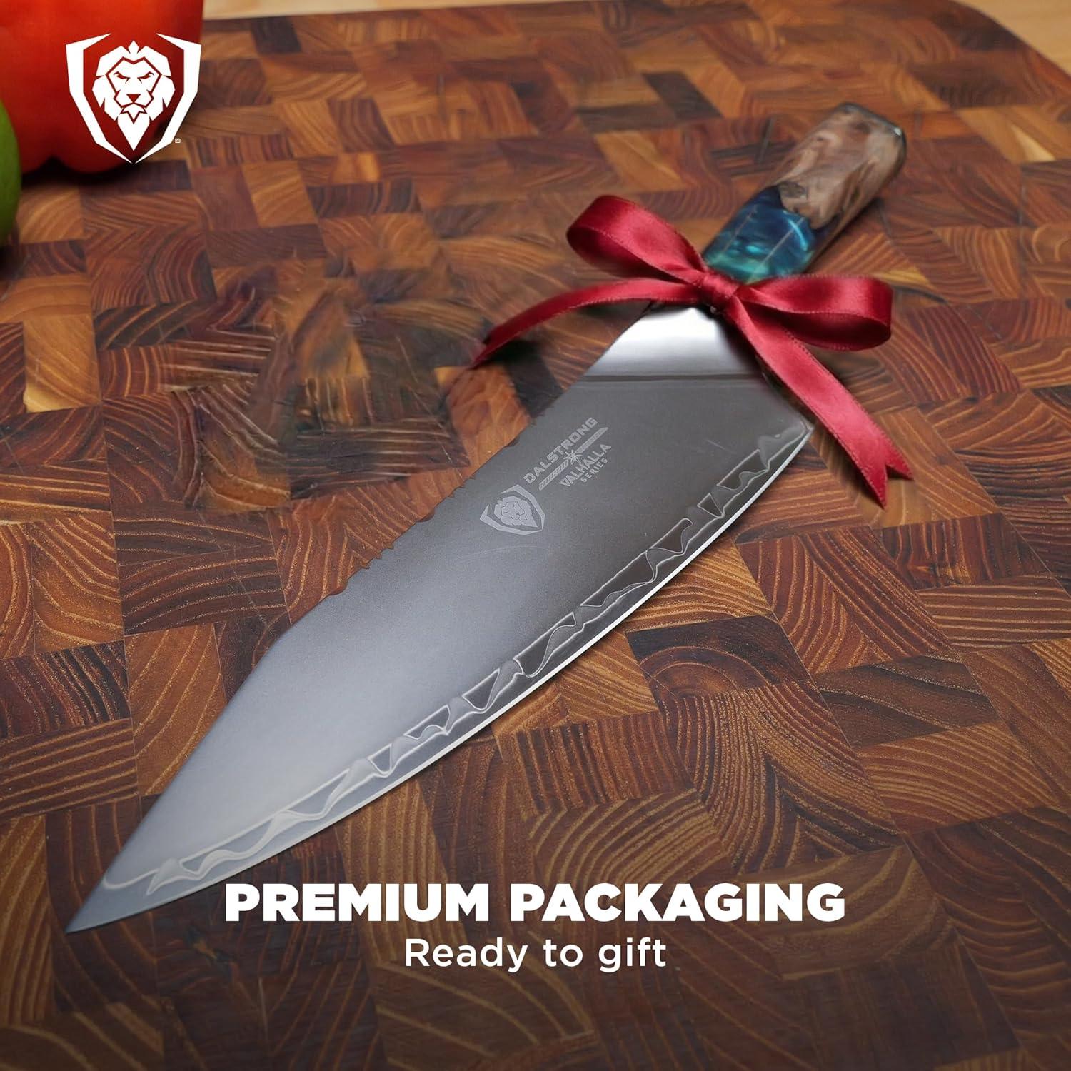 image:imageDalstrong 2 Piece Set Chef Knife 8 inch Paring Knife 8 inch Valhalla Series Ravenstone Black Blade Titanium Coated Premium 9CR18MOV HC Steel Resin amp Wood Handle Leather SheathCelestial Resin Wood Handle
