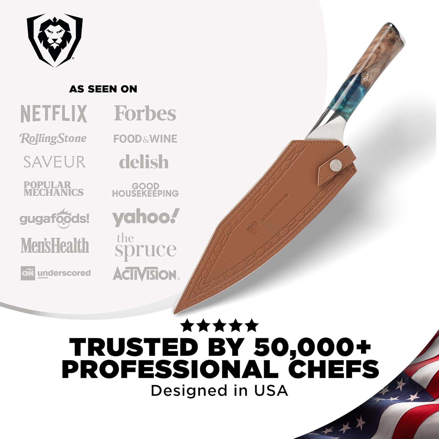 image:imageDalstrong 2 Piece Set Chef Knife 8 inch Paring Knife 8 inch Valhalla Series Ravenstone Black Blade Titanium Coated Premium 9CR18MOV HC Steel Resin amp Wood Handle Leather SheathCelestial Resin Wood Handle