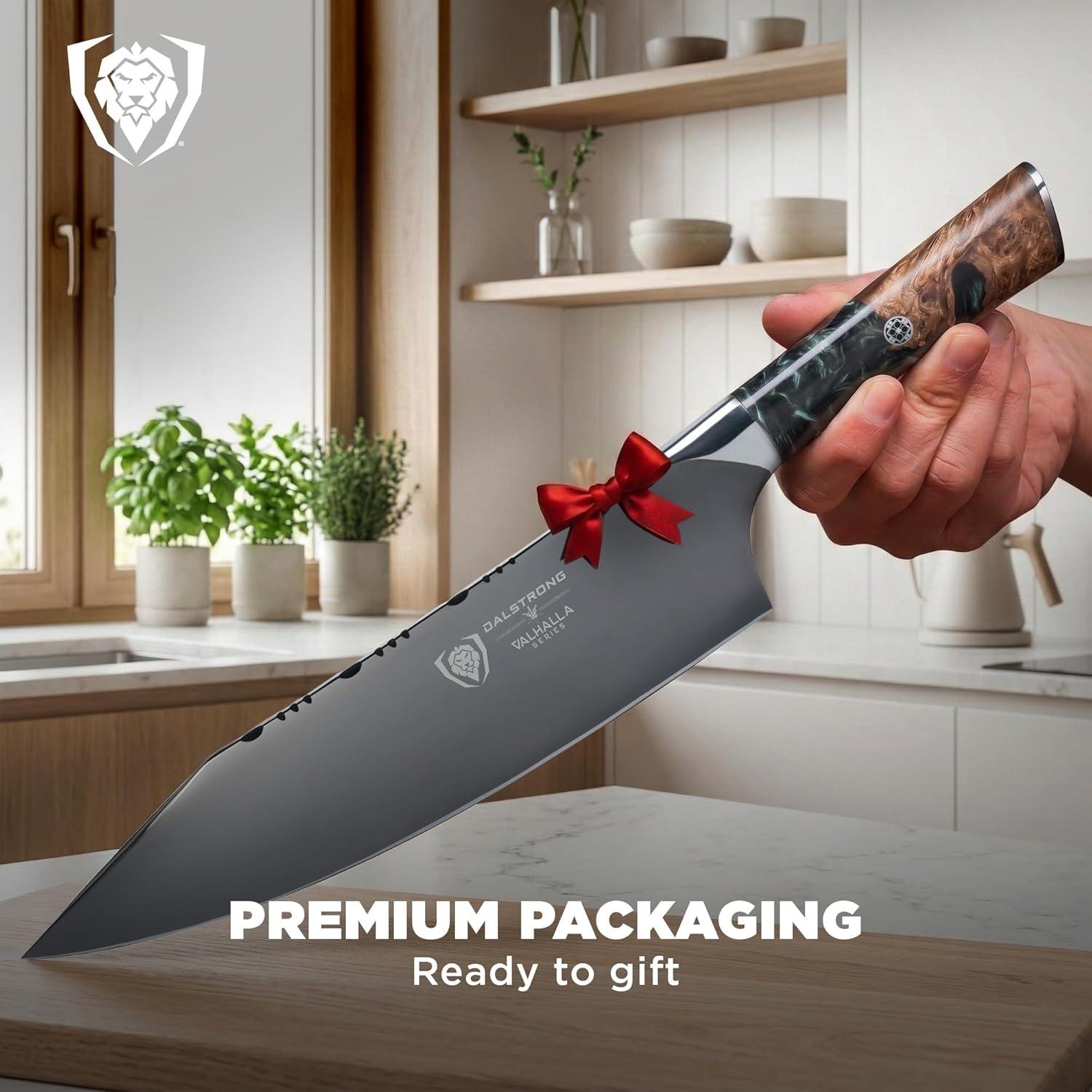 image:imageDalstrong 2 Piece Set Chef Knife 8 inch Paring Knife 8 inch Valhalla Series Ravenstone Black Blade Titanium Coated Premium 9CR18MOV HC Steel Resin amp Wood Handle Leather SheathRavenstone Black