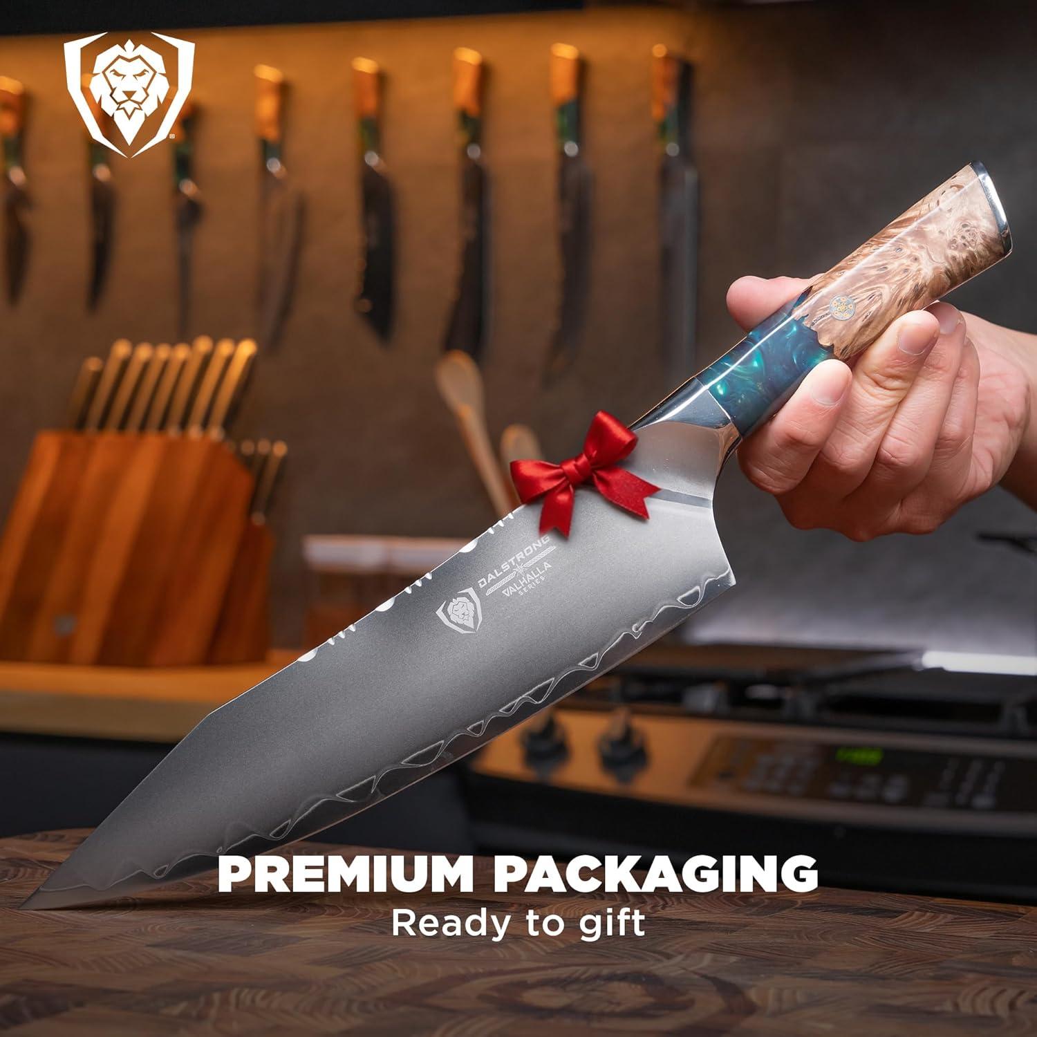 image:imageDalstrong 2 Piece Set Chef Knife 8 inch Paring Knife 8 inch Valhalla Series Ravenstone Black Blade Titanium Coated Premium 9CR18MOV HC Steel Resin amp Wood Handle Leather SheathCelestial Resin Wood Handle