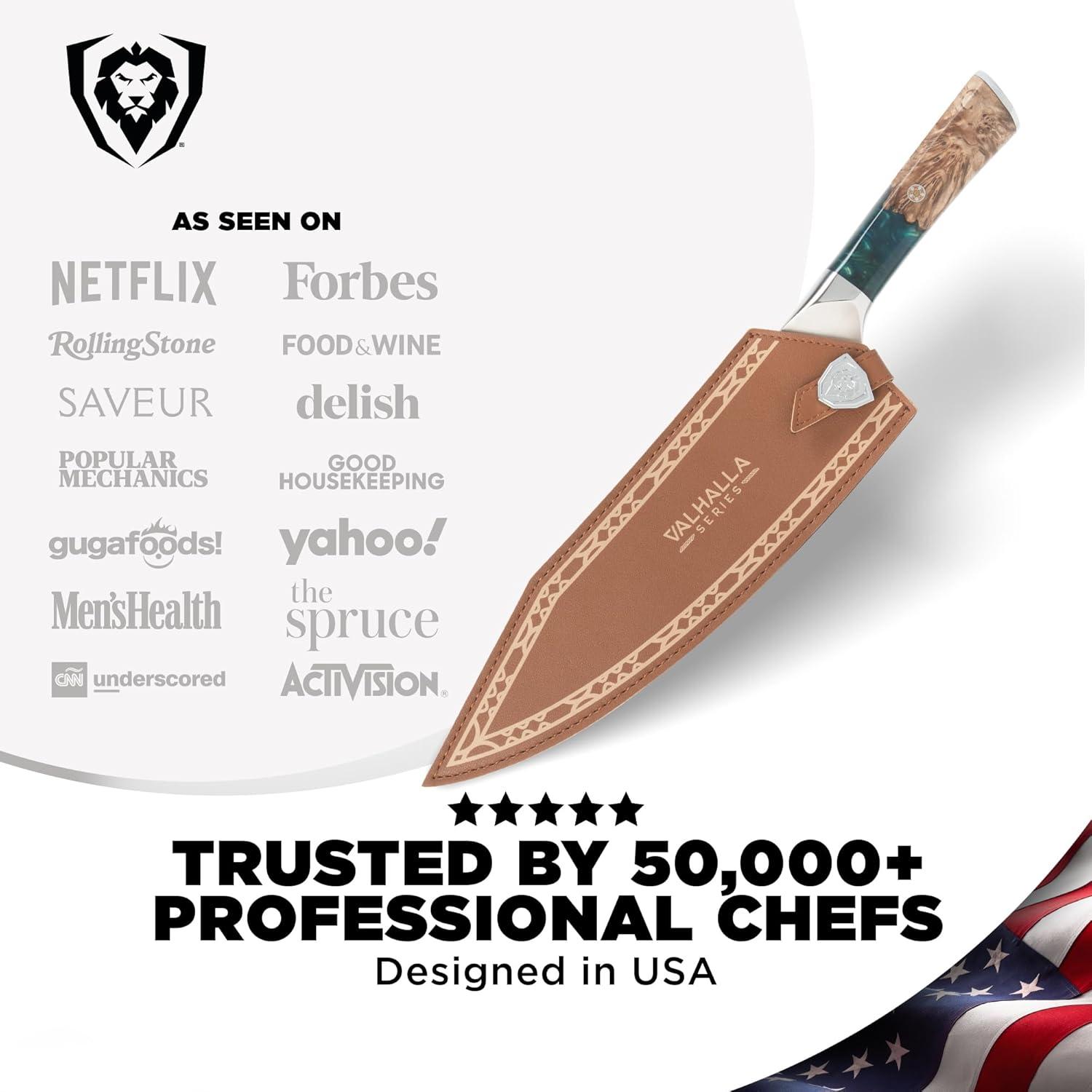 image:imageDalstrong 2 Piece Set Chef Knife 8 inch Paring Knife 8 inch Valhalla Series Ravenstone Black Blade Titanium Coated Premium 9CR18MOV HC Steel Resin amp Wood Handle Leather SheathCelestial Resin Wood Handle