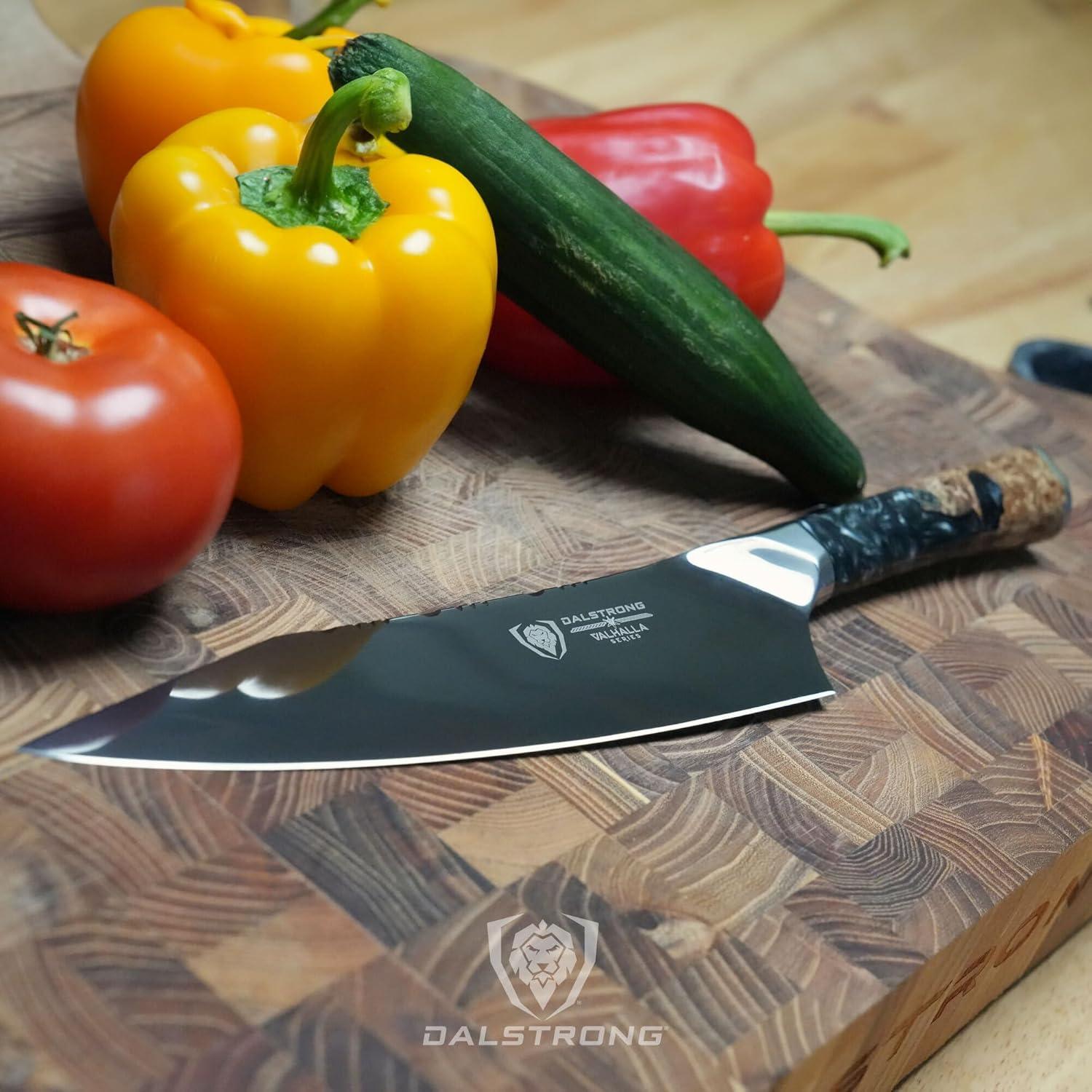 image:imageDalstrong 2 Piece Set Chef Knife 8 inch Paring Knife 8 inch Valhalla Series Ravenstone Black Blade Titanium Coated Premium 9CR18MOV HC Steel Resin amp Wood Handle Leather SheathRavenstone Black