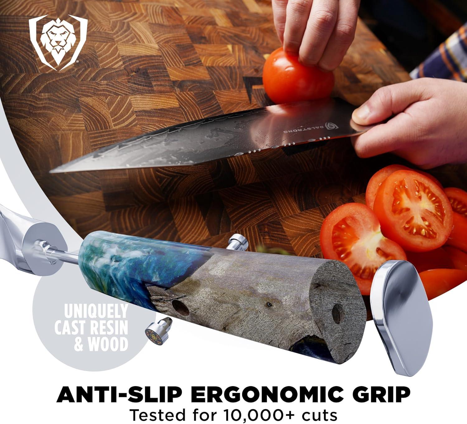 image:imageDalstrong 2 Piece Set Chef Knife 8 inch Paring Knife 8 inch Valhalla Series Ravenstone Black Blade Titanium Coated Premium 9CR18MOV HC Steel Resin amp Wood Handle Leather SheathCelestial Resin Wood Handle