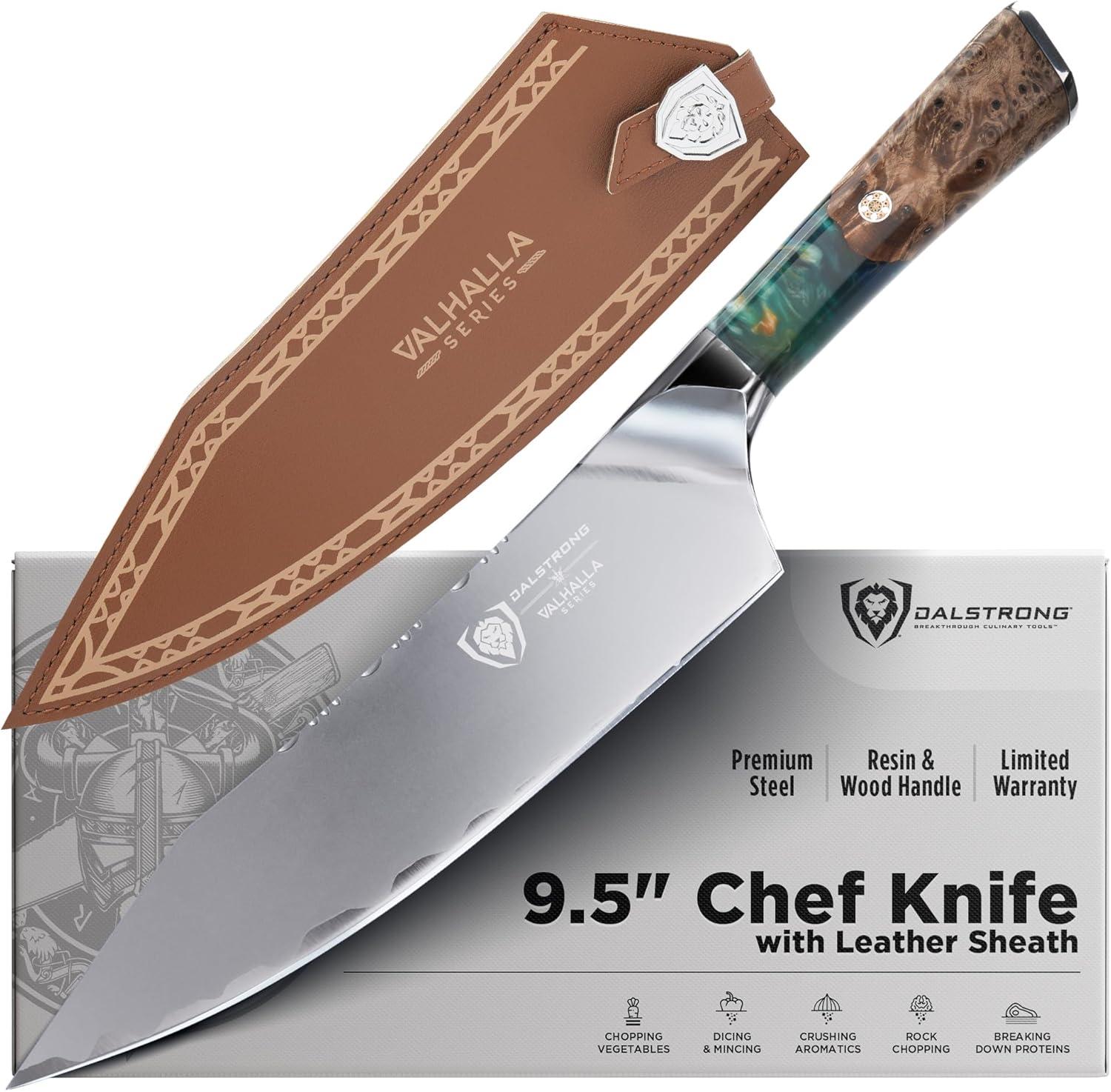 image:imageDalstrong 2 Piece Set Chef Knife 8 inch Paring Knife 8 inch Valhalla Series Ravenstone Black Blade Titanium Coated Premium 9CR18MOV HC Steel Resin amp Wood Handle Leather SheathCelestial Resin Wood Handle