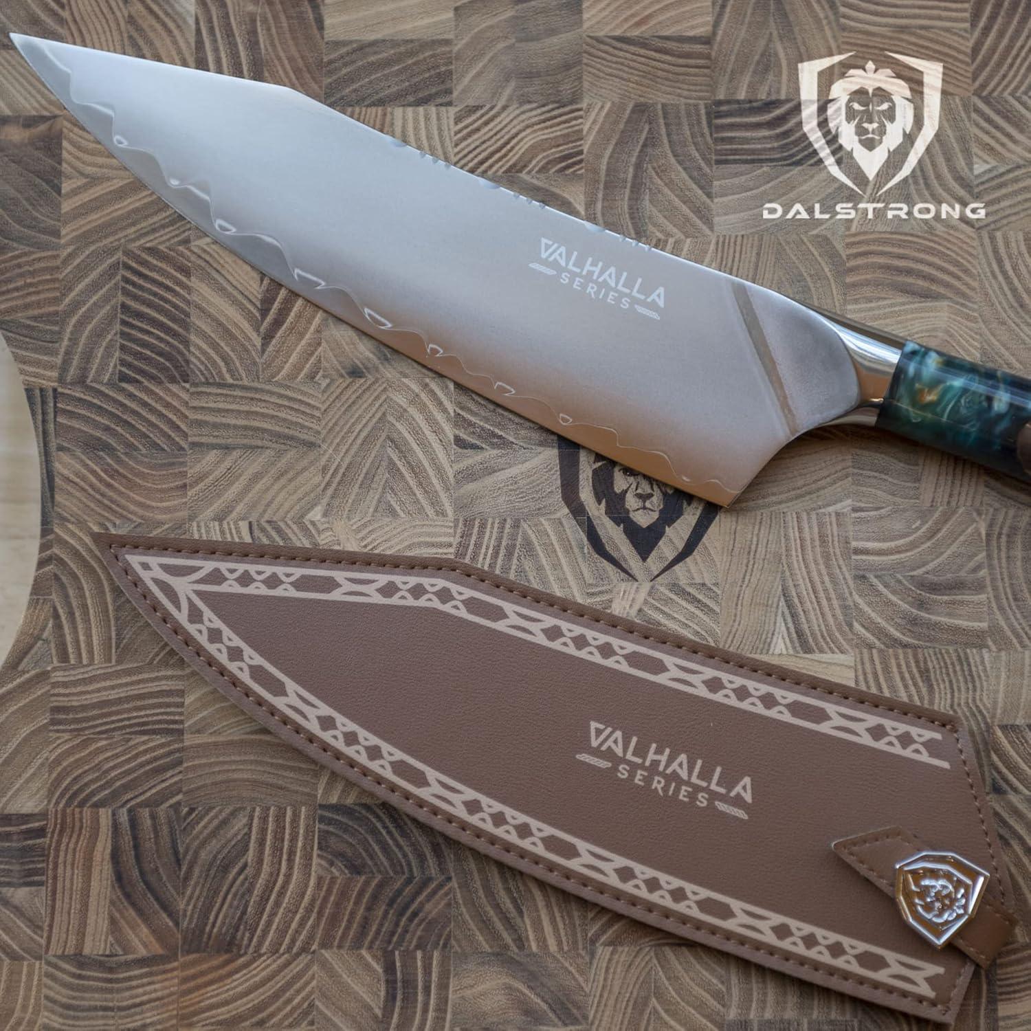 image:imageDalstrong 2 Piece Set Chef Knife 8 inch Paring Knife 8 inch Valhalla Series Ravenstone Black Blade Titanium Coated Premium 9CR18MOV HC Steel Resin amp Wood Handle Leather SheathCelestial Resin Wood Handle
