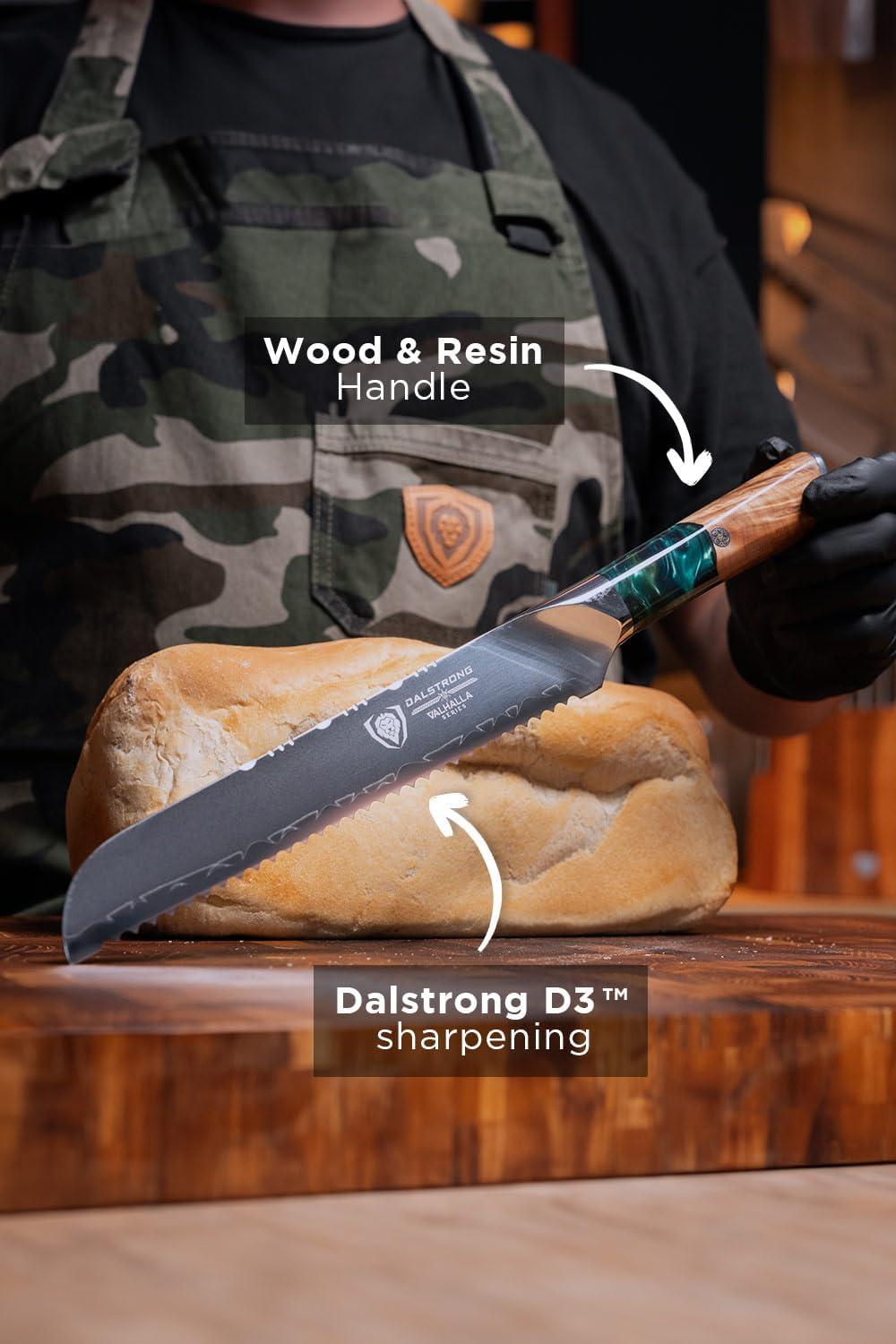 image:imageDalstrong Serrated Bread Knife 8 inch Valhalla Series Premium 9CR18MOV HC Steel Celestial Resin amp Wood Handle Razor Sharp Kitchen Cooking Chefs Knife Leather Sheath