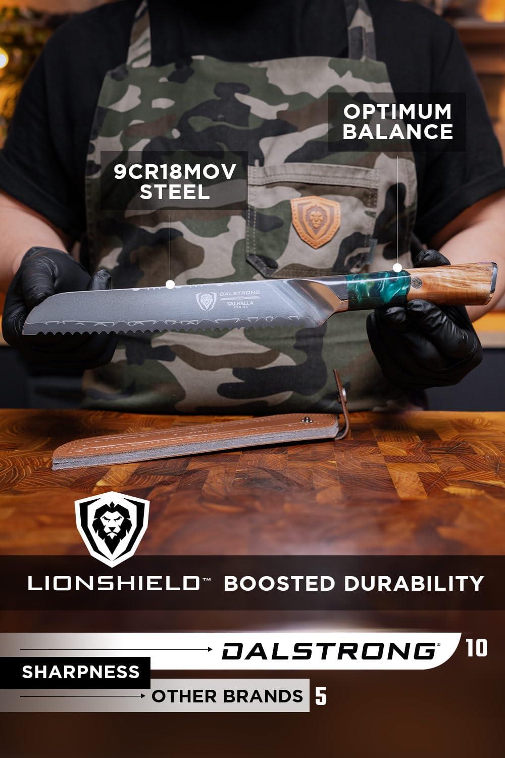 image:imageDalstrong Serrated Bread Knife 8 inch Valhalla Series Premium 9CR18MOV HC Steel Celestial Resin amp Wood Handle Razor Sharp Kitchen Cooking Chefs Knife Leather Sheath