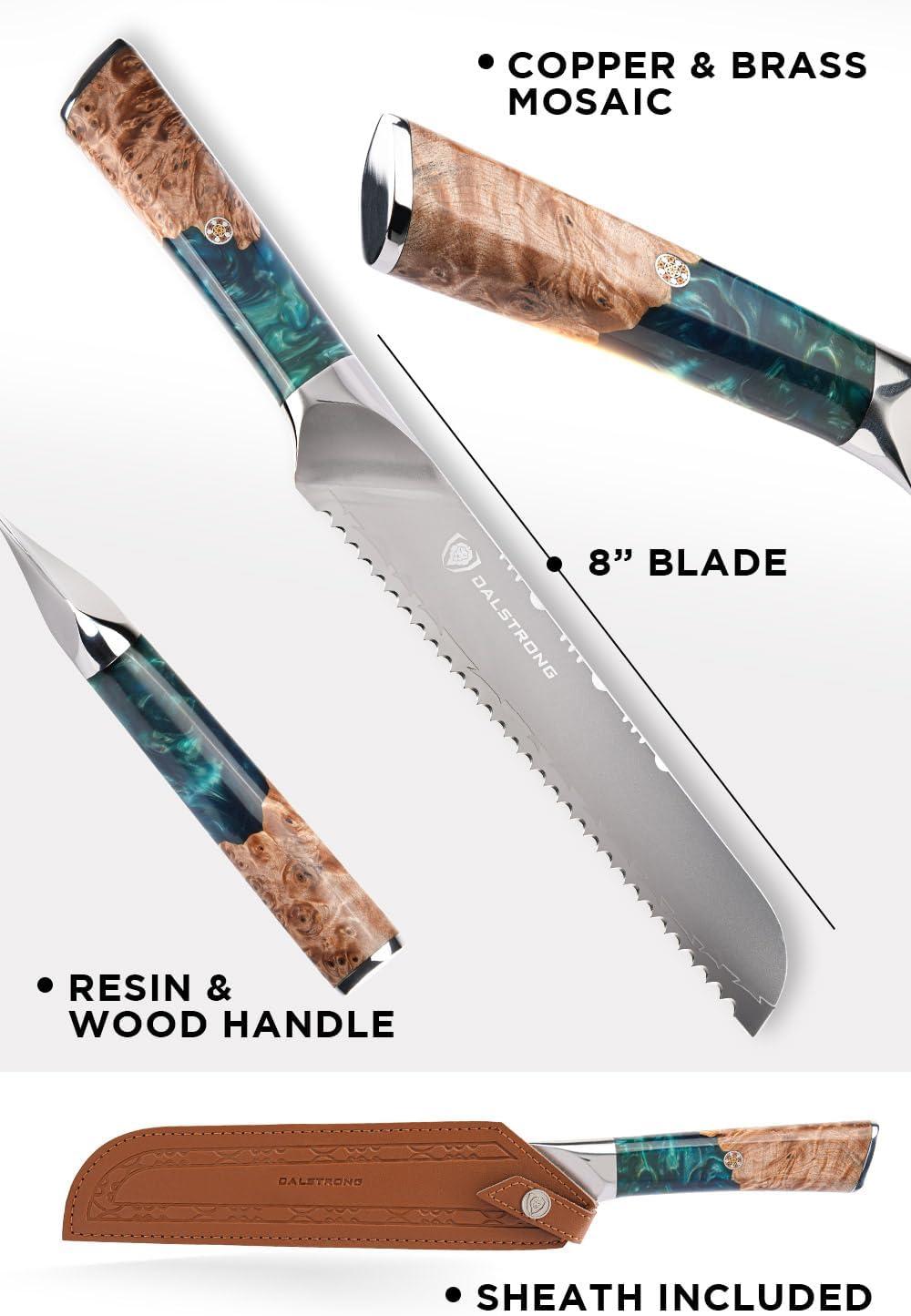 image:imageDalstrong Serrated Bread Knife 8 inch Valhalla Series Premium 9CR18MOV HC Steel Celestial Resin amp Wood Handle Razor Sharp Kitchen Cooking Chefs Knife Leather Sheath