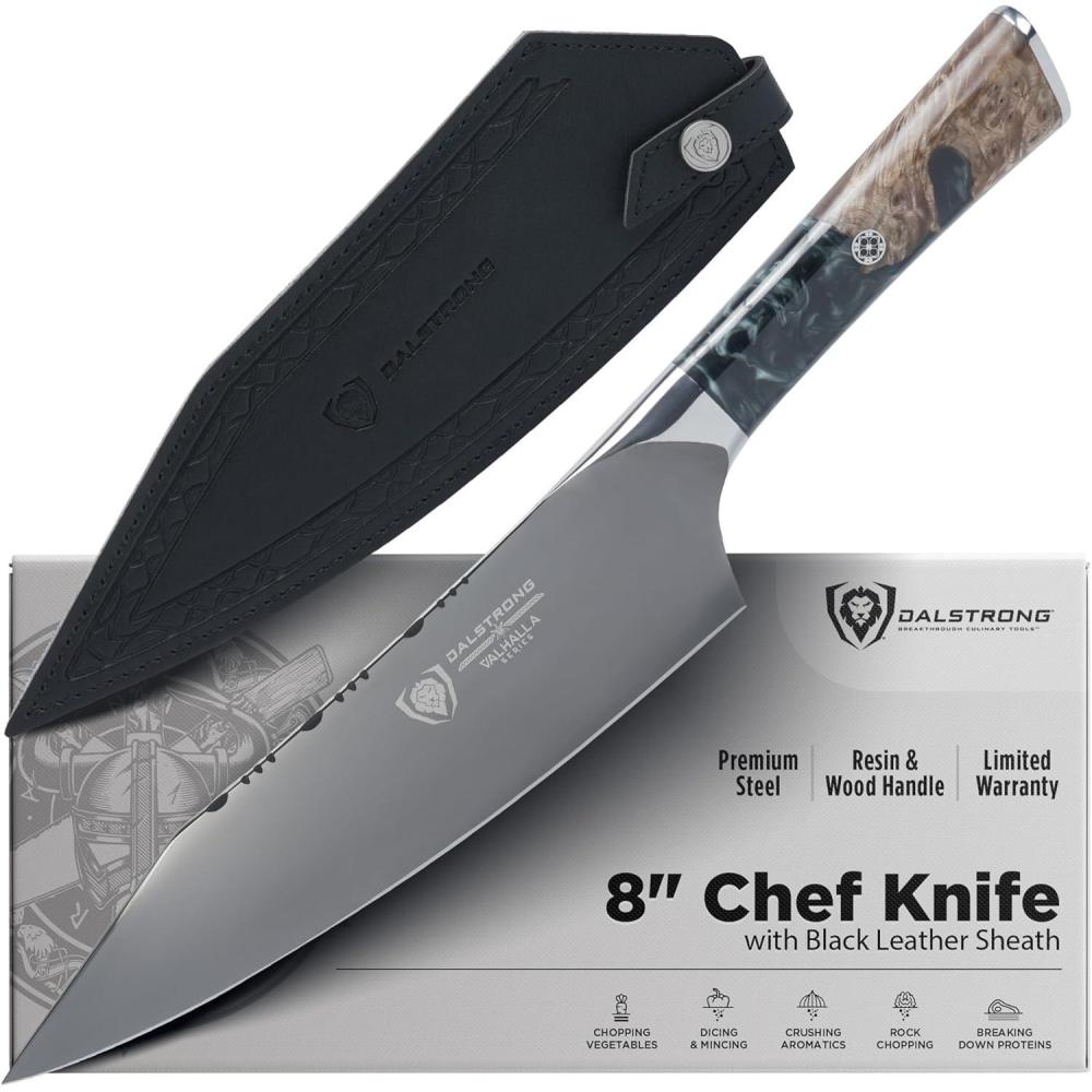 image:imageDalstrong 2 Piece Set Chef Knife 8 inch Paring Knife 8 inch Valhalla Series Ravenstone Black Blade Titanium Coated Premium 9CR18MOV HC Steel Resin amp Wood Handle Leather SheathRavenstone Black