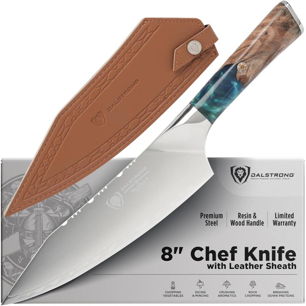 image:imageDalstrong 2 Piece Set Chef Knife 8 inch Paring Knife 8 inch Valhalla Series Ravenstone Black Blade Titanium Coated Premium 9CR18MOV HC Steel Resin amp Wood Handle Leather SheathCelestial Resin Wood Handle