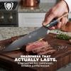 Dalstrong 2 Piece Set – Chef Knife 8 inch – Paring Knife 8 inch – Valhalla Series – Ravenstone Black Blade Titanium Coated – Premium 9CR18MOV HC Steel – Resin & Wood Handle – Leather Sheath(Ravenstone Black)